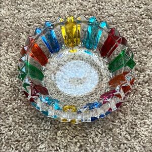 Red and Blue Glass Art Bowl NWOT
